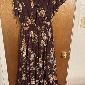 Lane Bryant Floral Maxi Dress with Ruffle Sleeves